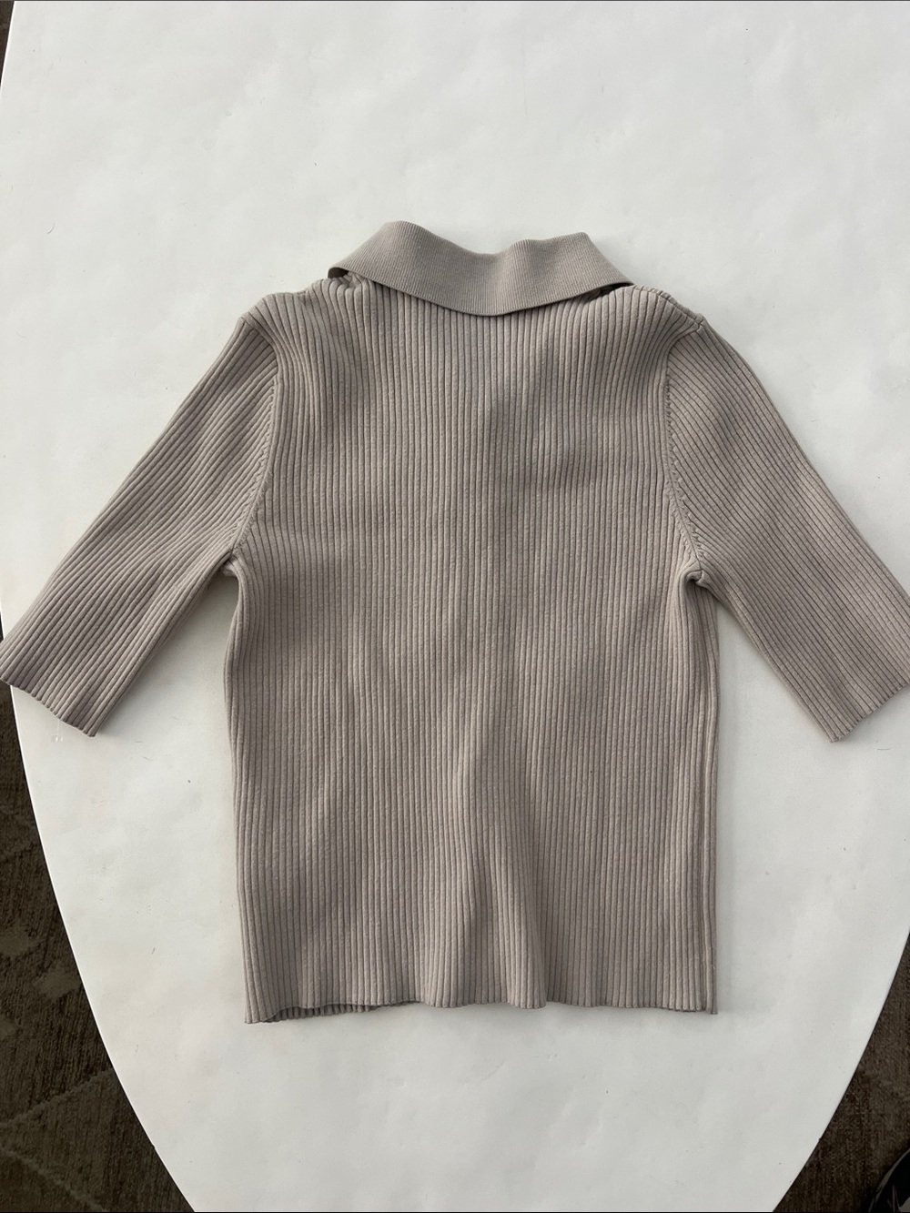 H&M Ribbed Short Sleeve Button Down Polo Top Earthy Taupe S - Picture 3 of 4